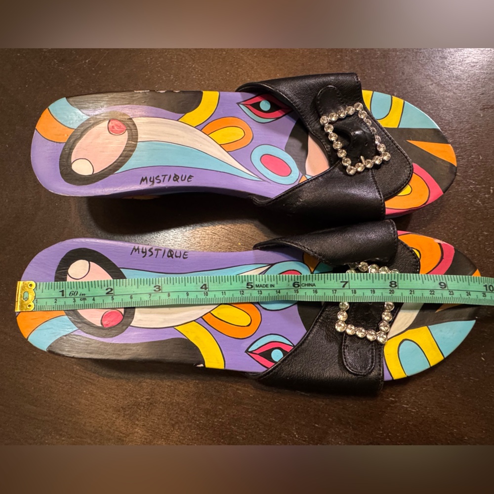 Boho Mystique Boutique Black Sandals with Vibrant Multicolor Pattern - Picture 6 of 10